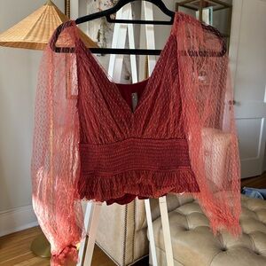 Anthropologie sheer puff sleeve top